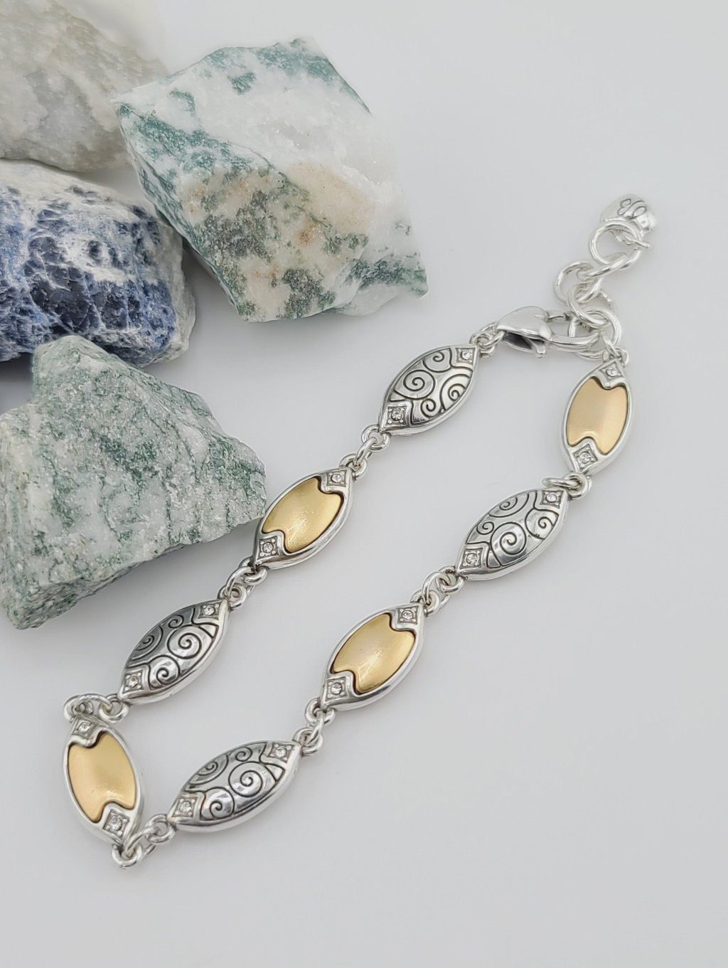 52 Brighton Wiltern Twotone Brushed Gold  Etched Silver Links Bracelet Ret